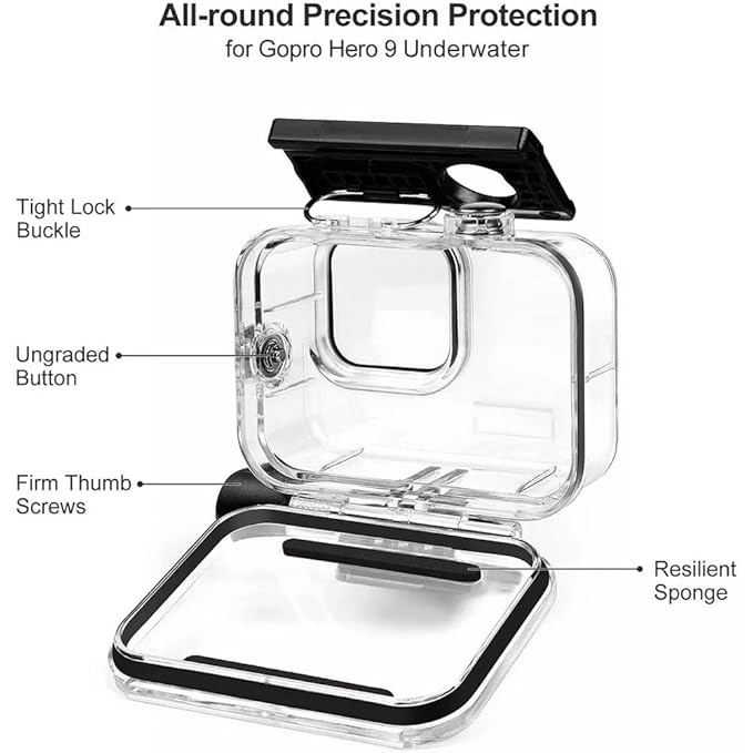 GoPro Waterproof Case Compatible with GoPro HERO9/10/11&12 Black, 60M/196FT Underwater Protective Diving Case