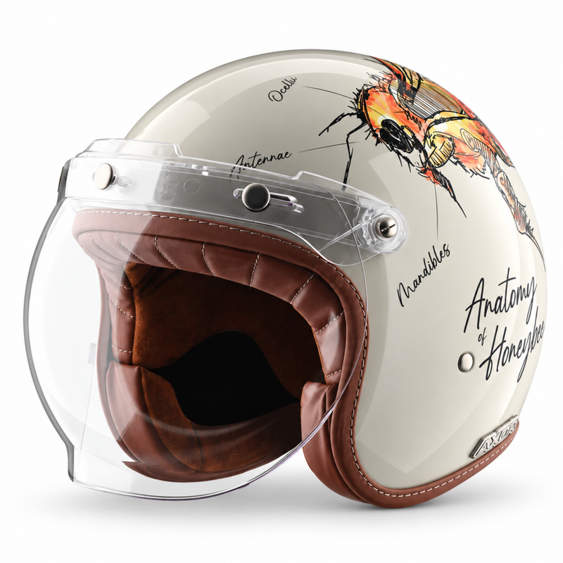 Retro Jet Bee Open Face Helmet - SAND STONE RED