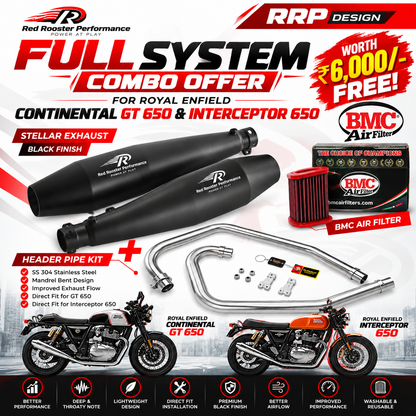 COMBO OFFER GT650/ INTERCEPTOR 650 RRP EXHUAST & RRP HEADER PIPE WORTH ₹6,000 BMC AIR FLITER FREE!