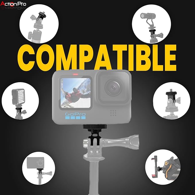Action Pro 1/4 Thread ABS Tripod Mount with Stainless Steel Nut Adapter Compatible with GoPro-12/11/10/9/8/7/6/5/4/3+/3/Insta-360/DJI Osmo Pocket/SJCAM/Xiaomi/YI and Other Action Cameras