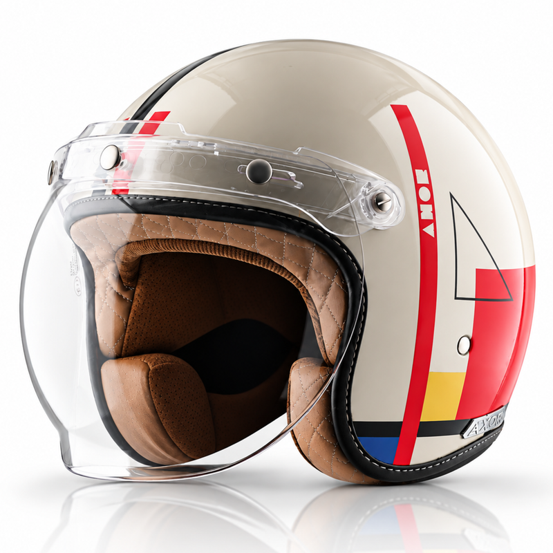 Retro Jet Geometric Open Face Helmet - WARM WHITE MULTI