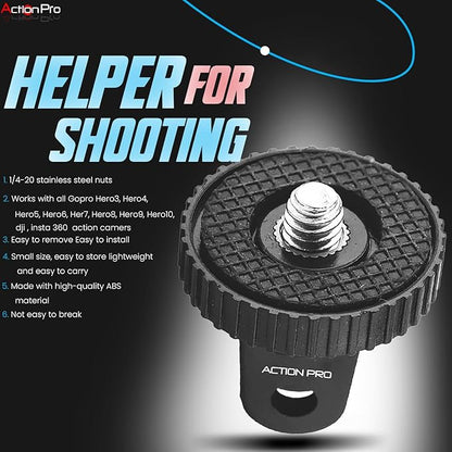 Action Pro 1/4 Thread ABS Tripod Mount with Stainless Steel Nut Adapter Compatible with GoPro-12/11/10/9/8/7/6/5/4/3+/3/Insta-360/DJI Osmo Pocket/SJCAM/Xiaomi/YI and Other Action Cameras