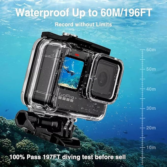 GoPro Waterproof Case Compatible with GoPro HERO9/10/11&12 Black, 60M/196FT Underwater Protective Diving Case