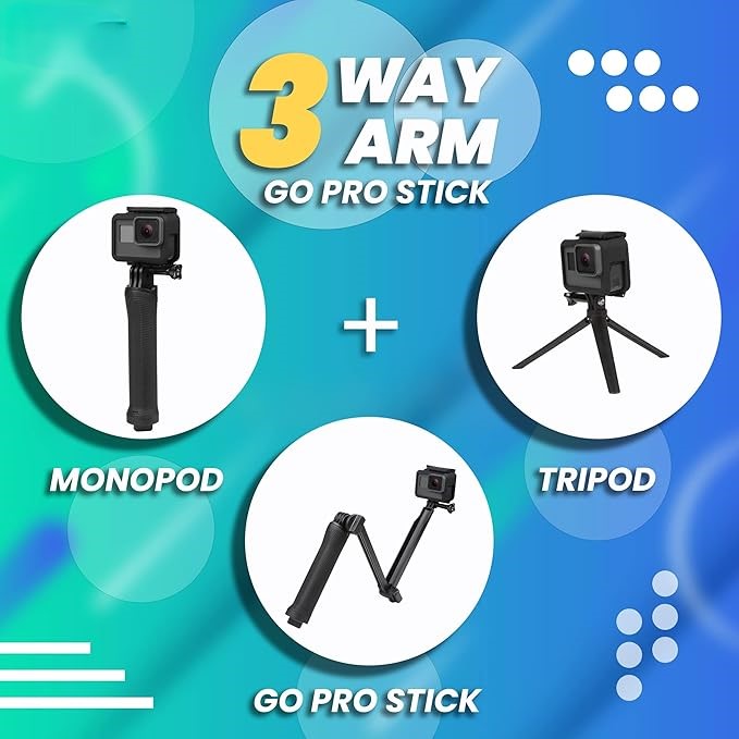 GoPro 3-Way Monopod Grip Arm Tripod Foldable Selfie Stick, Stabilizer Mount Holder for GoPro Hero 9/8/7/6/5, SJCAM SJ6, SJ7, SJ5000, Yi and All Action Cameras