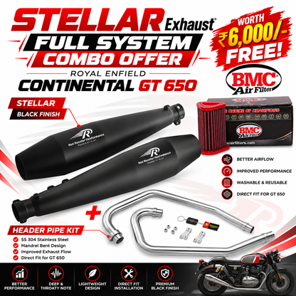 COMBO OFFER GT650/ INTERCEPTOR 650 RRP EXHUAST & RRP HEADER PIPE WORTH ₹6,000 BMC AIR FLITER FREE!